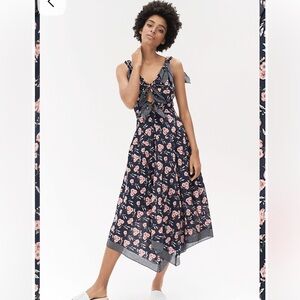 Rebecca Taylor Women's Adelle Scarf Print Floral Navy Blue Dress NWT Xs